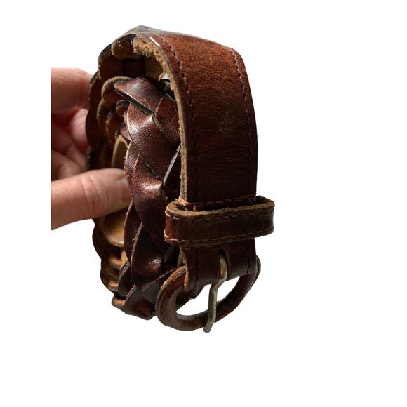 Mens Brown Braided Leather Belt Size 44" Z8 - Picture 2 of 5